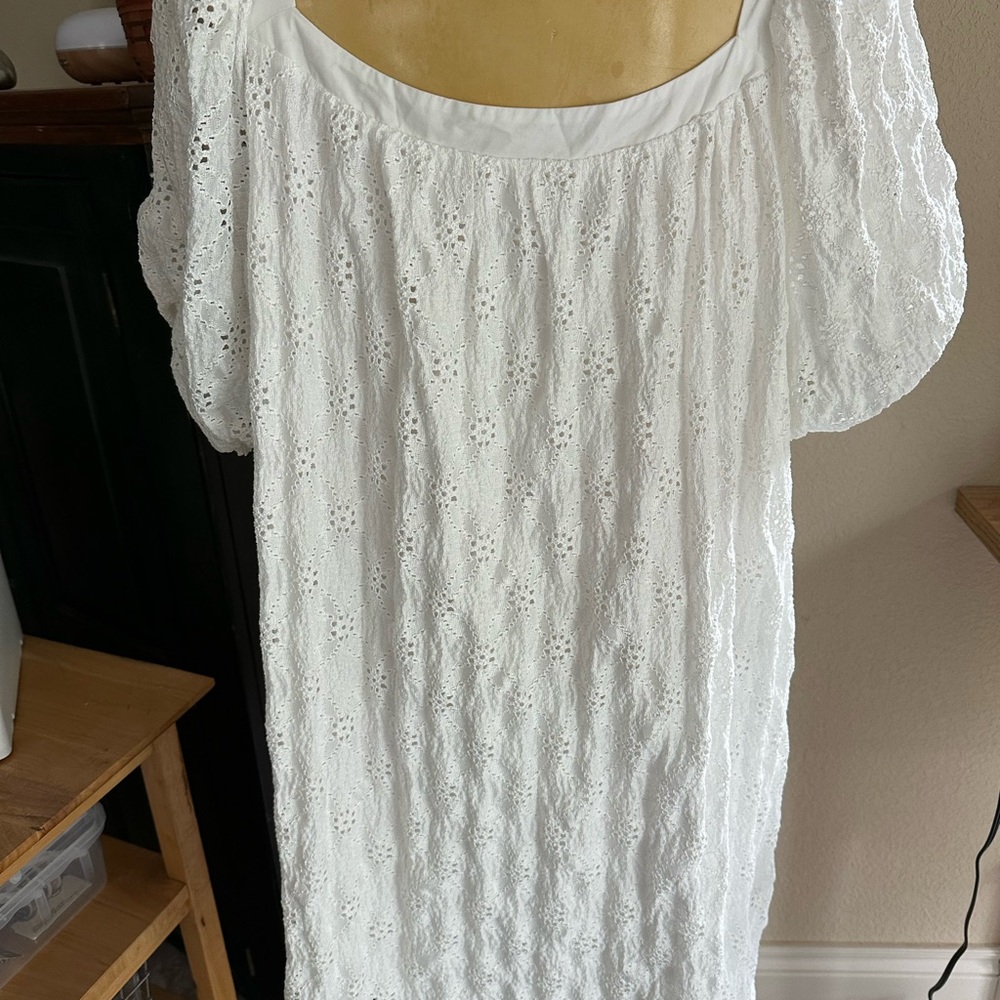 Anthropologie White Puff Sleeve Square Neck Dress - Picture 3 of 4
